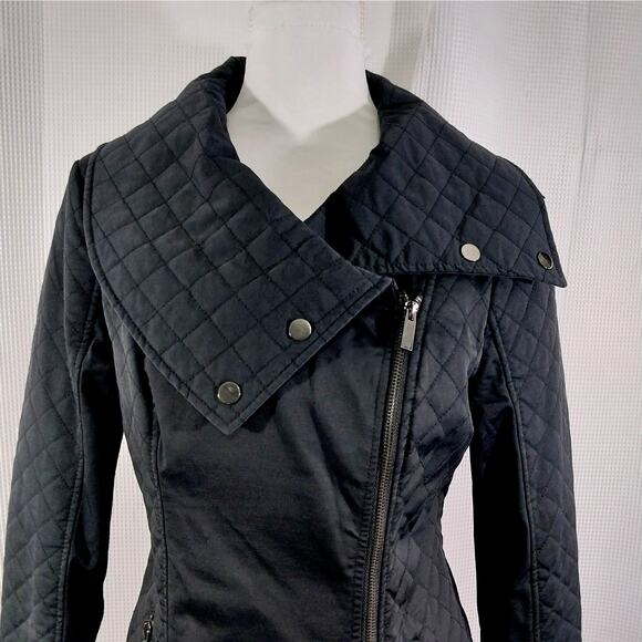 WHITE HOUSE BLACK MARKET! BLACK QUIILTED BIKER STYLE WIDE COLLAR JACKET! SZ M - Picture 4 of 10